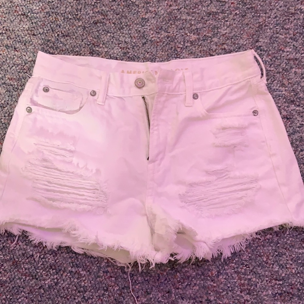 american eagle white high rise midi jean shorts